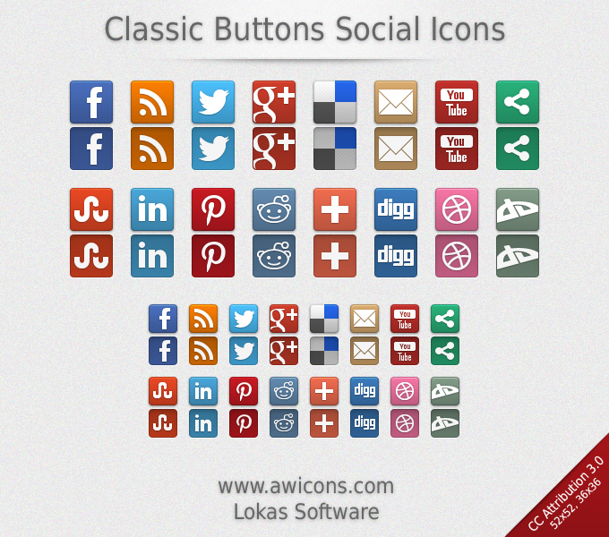 Classic Buttons Social Icons