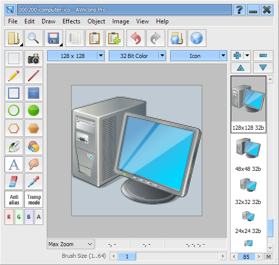 AWicons Pro: Icon editor: Main window